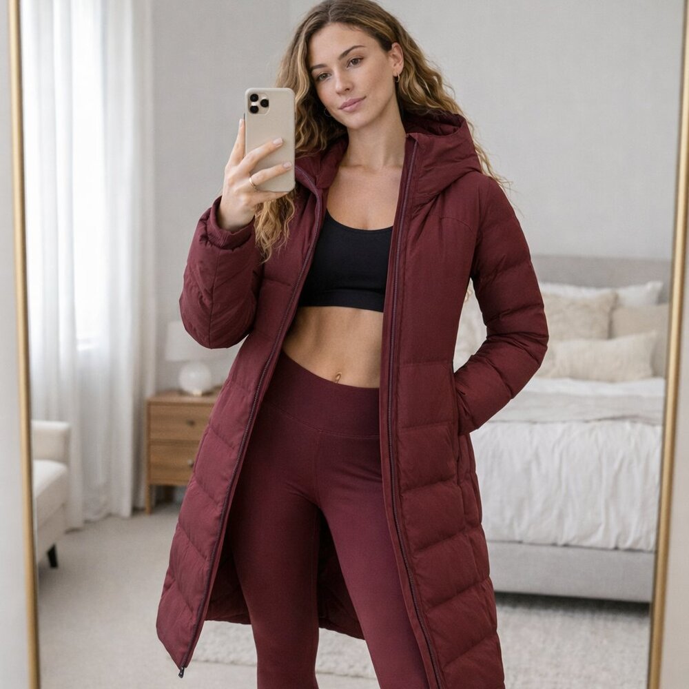 Lululemon StretchSeal Sleet Street long down jacket Burgundy size 6